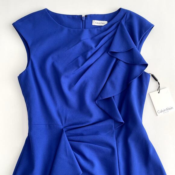 NWT Calvin Klein Sheath Ruffles Dress Size 6 Royal Blue - Picture 5 of 16